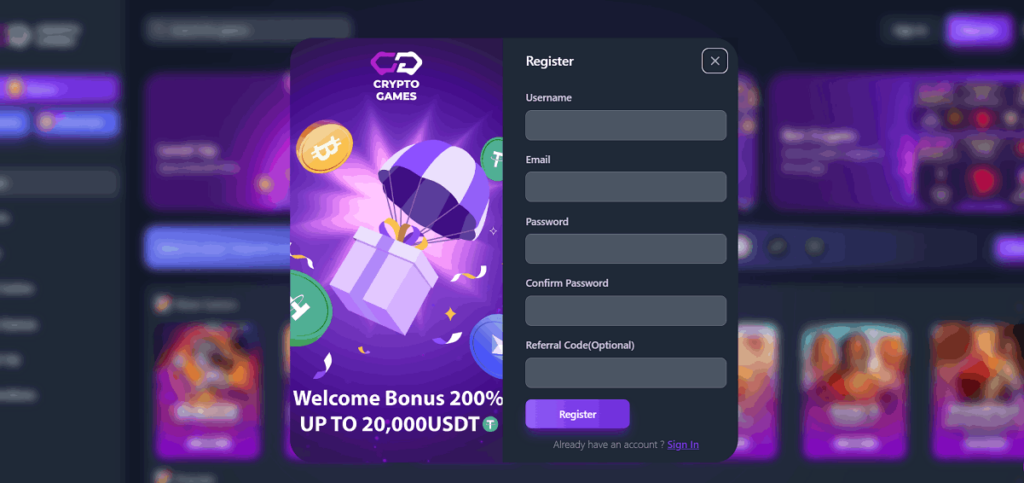 Crypto-Games.io crypto casino account