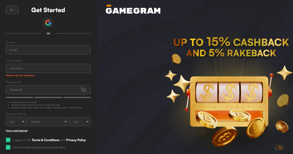 Gamegram crypto casino account