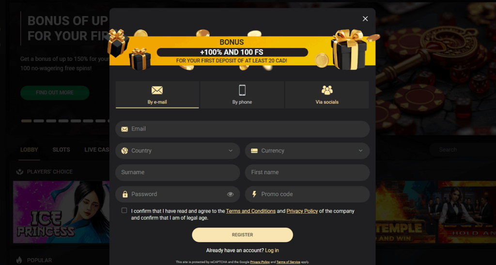 1xSlots crypto casino account