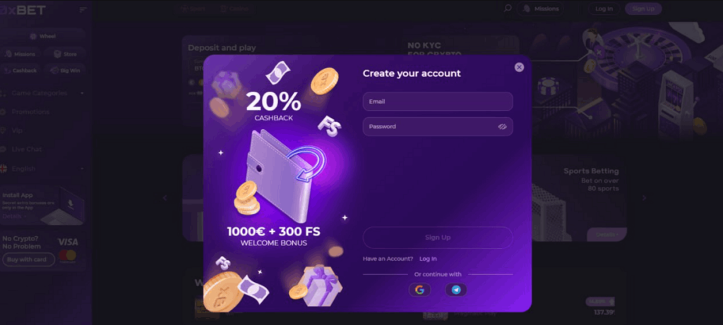 Ox.Bet crypto casino account