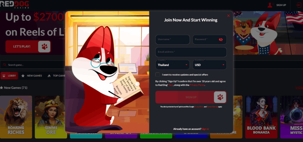 Red Dog Casino Crypto Account