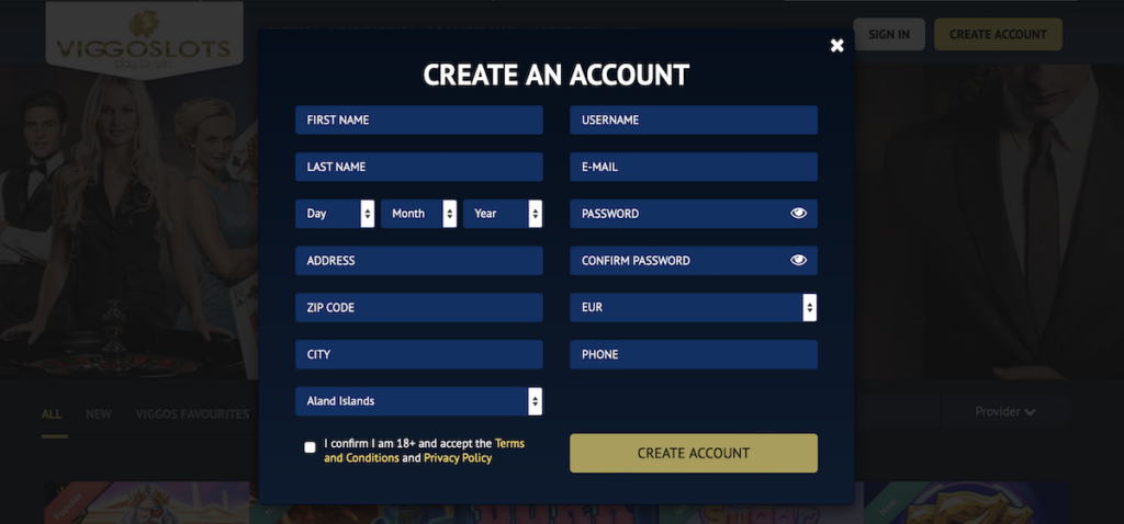 Viggoslots Casino account