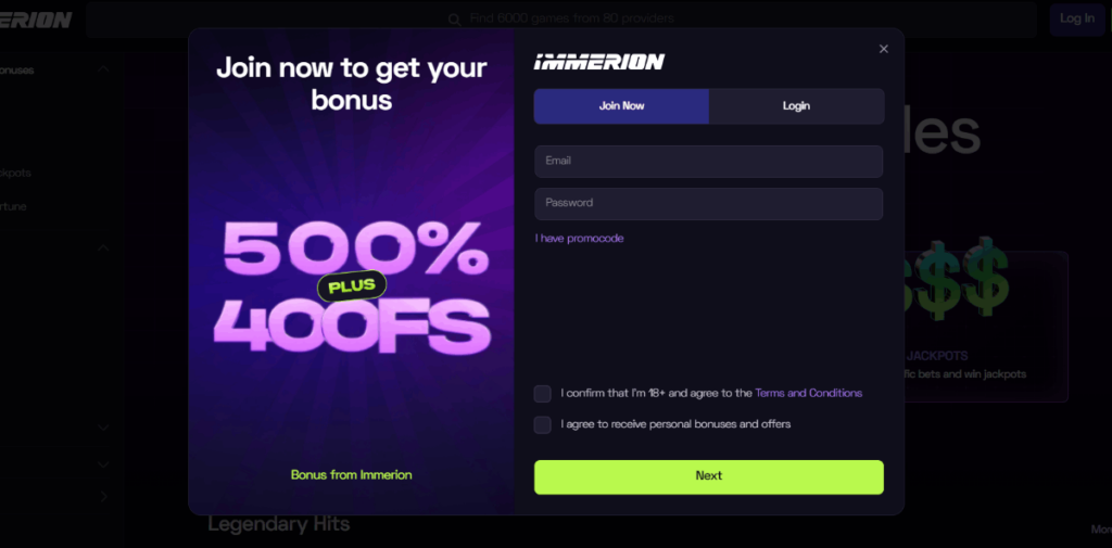 Immerion Crypto Casino Account