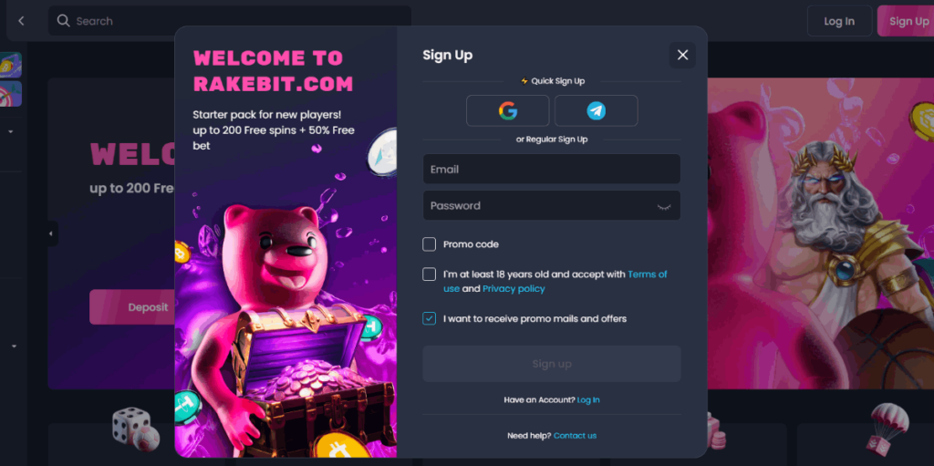 Rakebit Crypto Casino Account