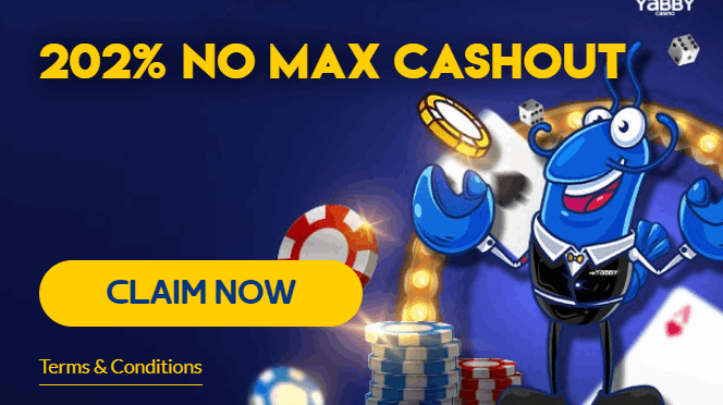 Yabby Casino 202% No Max Cashout Bonus